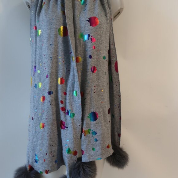 NWT Womens Tina Demel Gray Paint Splash Scarf W/Gray Fox Fur Ball - Picture 2 of 7